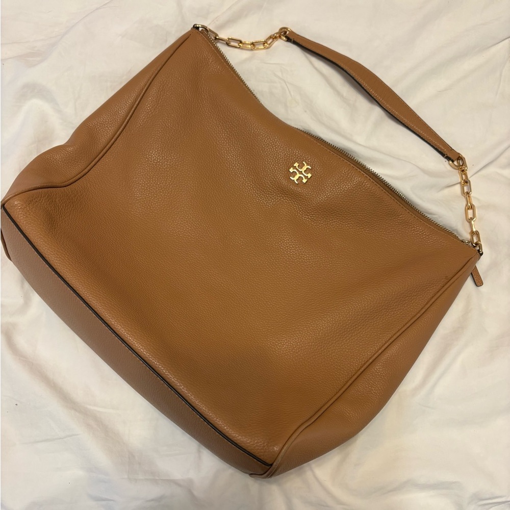 Tory Burch Brown Leather Shoulder Bag with Gold Accents